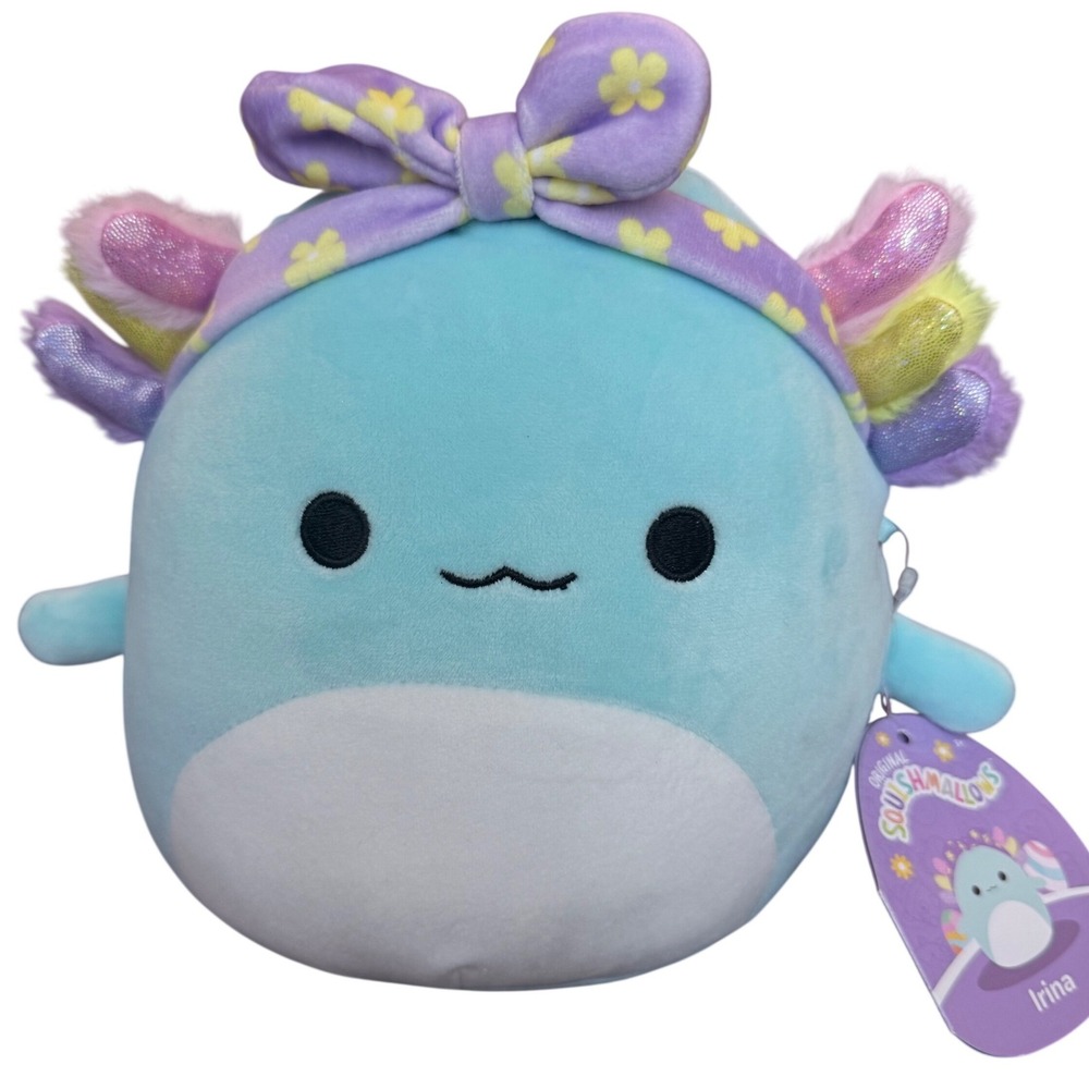Squishmallows Irina the Axolotl 8 Inch Easter 2024 Teal with Floral‎ Bow NWT